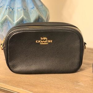 Coach Black Leather Shoulder Bag with Gold Logo
